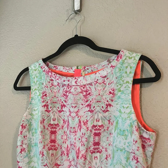 Elie Tahari Paisley Damask Neon Sheath Dress Sleeveless Size 4 Bright - Picture 4 of 10